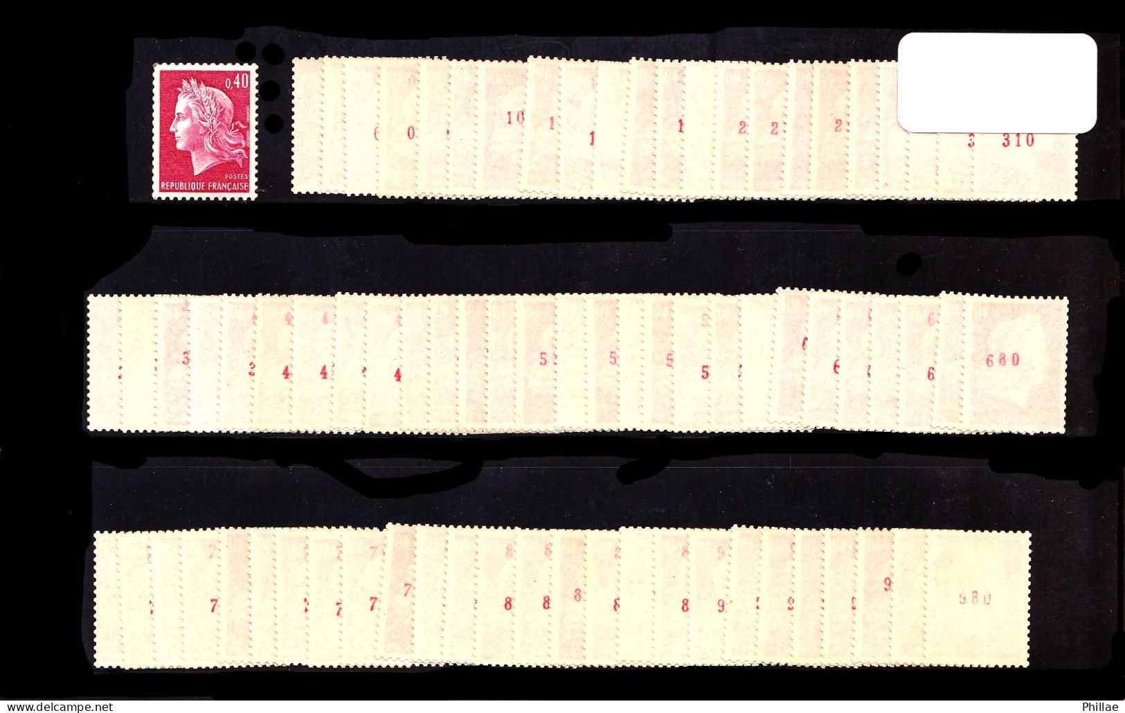 1536Bc - 40c Rouge Cheffer N° Rouge Verso - RARE Et SUPERBE Ensemble De 77 Numéros Différents - Cote Simple : 1350 € - Coil Stamps