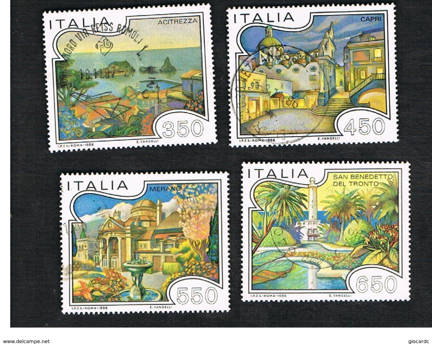 ITALIA REPUBBLICA  - UNIF. 1767.1770     -      1986  TURISTICA: COMPLET SET OF 4    -      USATO - RIF. 30829.30.31.32 - 1981-90: Usados