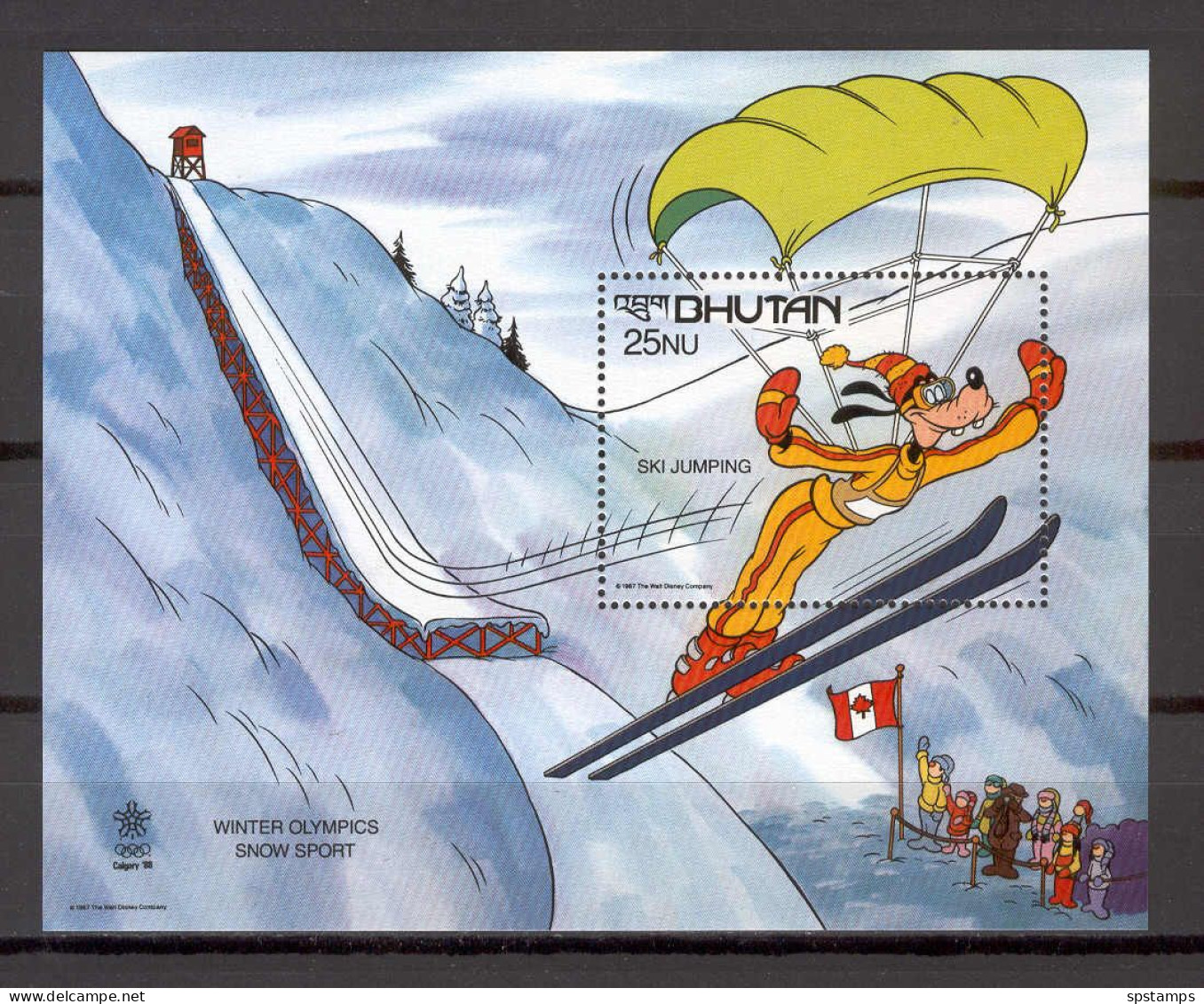 Disney Bhutan 1988 Winter Olympics - Goofy - Ski Jumping MS MNH - Disney