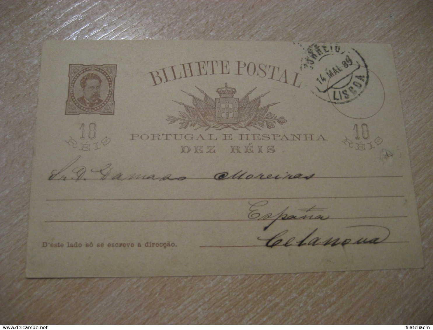 LISBOA 1889 To Celanova Orense Spain Cancel 10 Reis Bilhete Postal Stationery Card PORTUGAL Galicia - Lettres & Documents