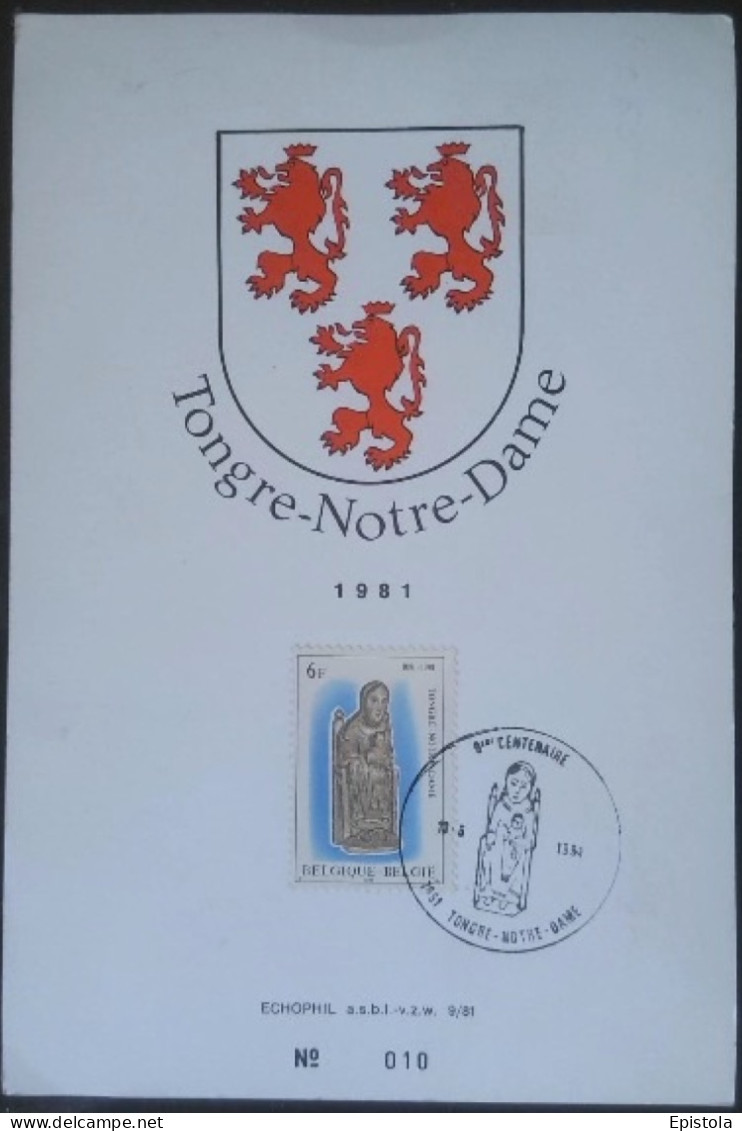 ►  BLASON HERALDIQUE Carte Maximum Grand Format 18 X12 Cm - Belgique - 1981 - Tongre Notre-Dame - La Vierge (N°010) - 1981-1990
