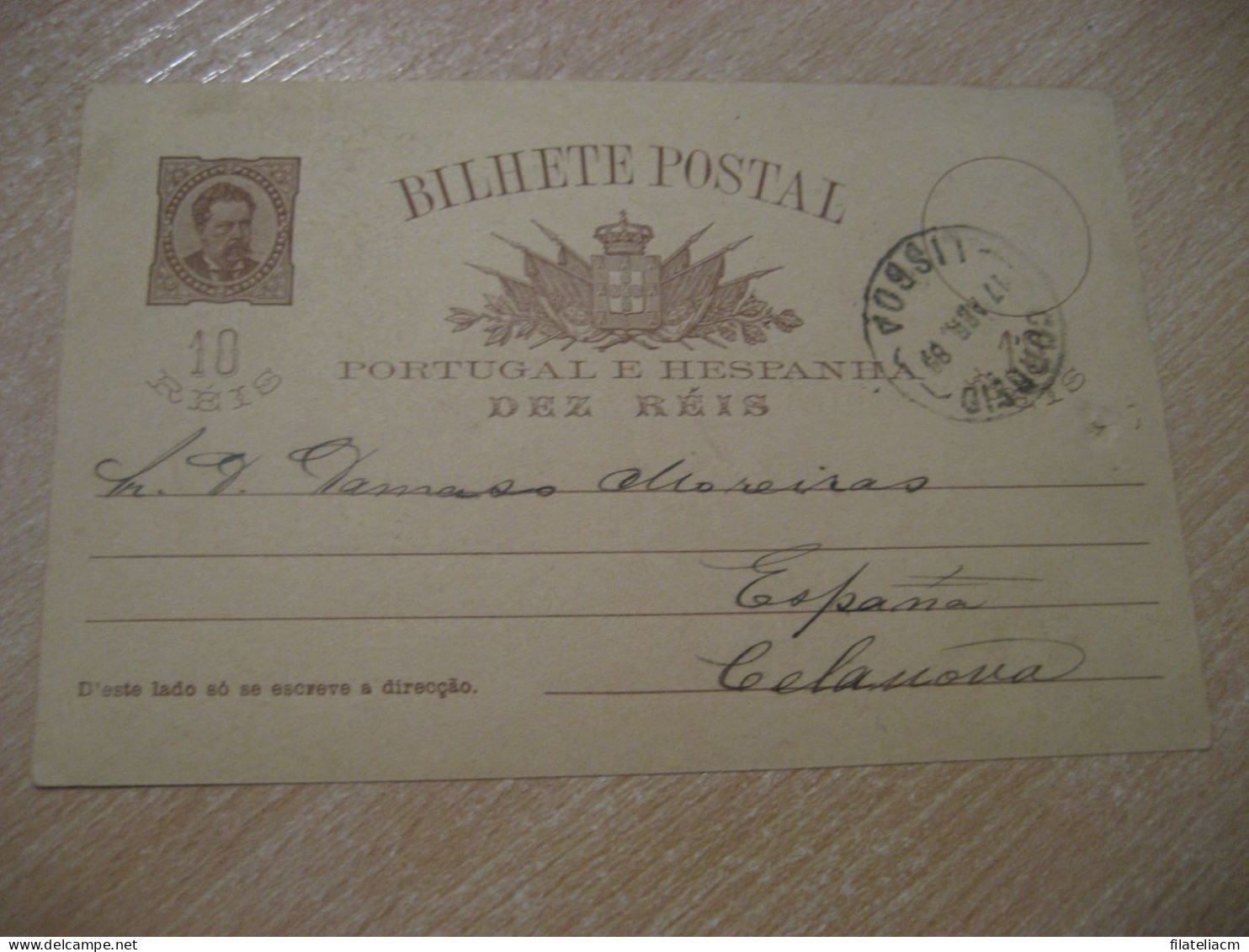 LISBOA 1889 To Celanova Orense Spain Cancel 10 Reis Bilhete Postal Stationery Card PORTUGAL - Lettres & Documents