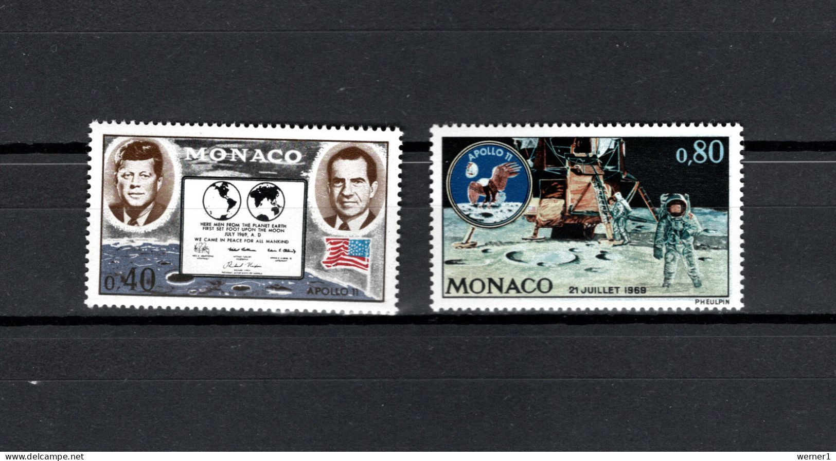 Monaco 1970 Space, Apollo 11 Moonlanding, JFK Kennedy Set Of 2 MNH - Europa