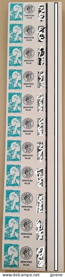 Roulette Bande De 11 Timbres Marianne De L'avenir Turquoise Service Plus RefY&T A-xxxx Autoadhésif (rare, Vendu Par 300) - Roulettes