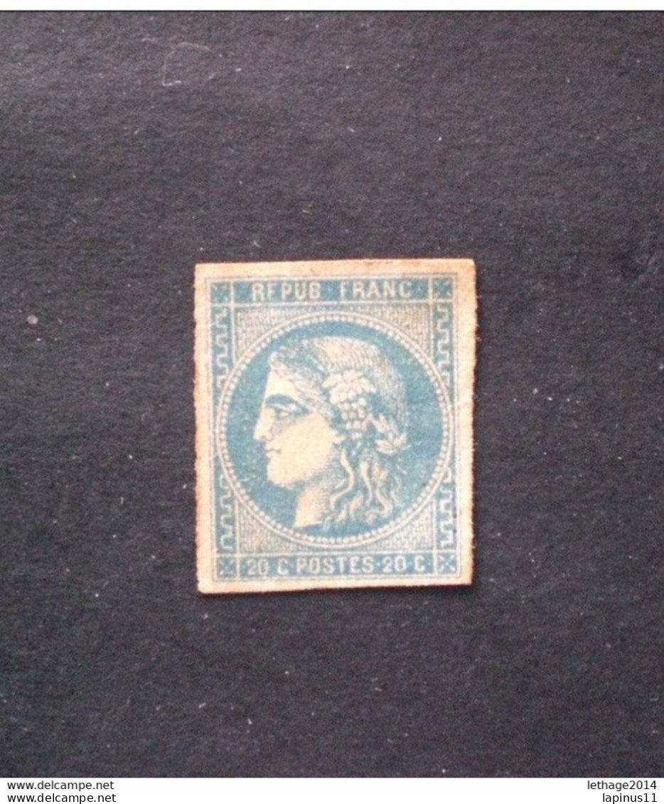 France FRANCIA 1870 CERES 20 CENT BLEU III TYPE II REPORT YVERT N 46B MNG - 1870 Emission De Bordeaux