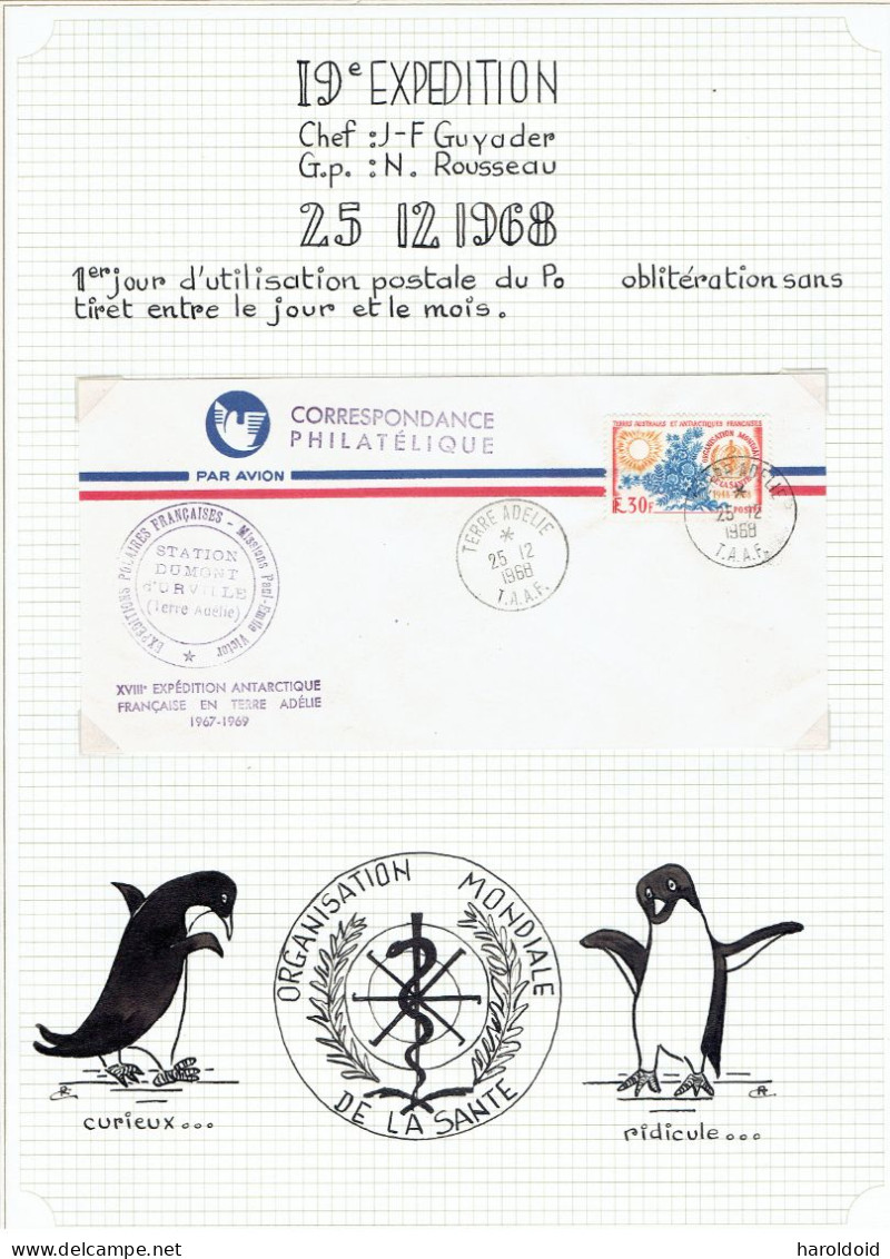 19e Expéd Terre Adélie - 1er Jour D'utilisation Du CàD Sans Tiret Entre Le Jour Et Le Mois - 25/12/1968 - TTB - Storia Postale