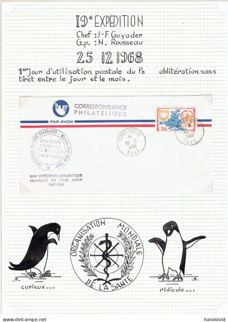 19e Expéd Terre Adélie - 1er Jour D'utilisation Du CàD Sans Tiret Entre Le Jour Et Le Mois - 25/12/1968 - TTB - Covers & Documents