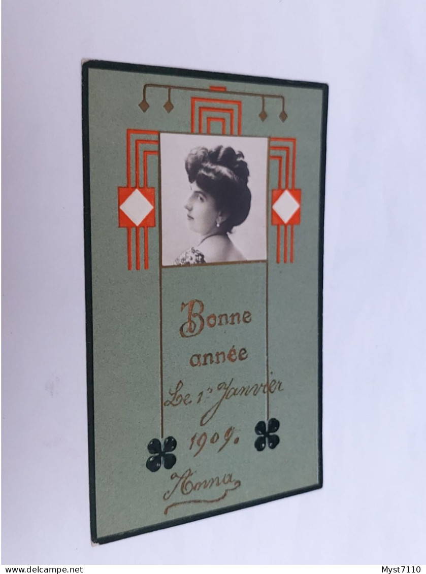 B1 Cp Fantaisie/ Portrait De Femme. Bonne Année Le 1er Janvier 1909. Anna, Décor. S.573 - Donne