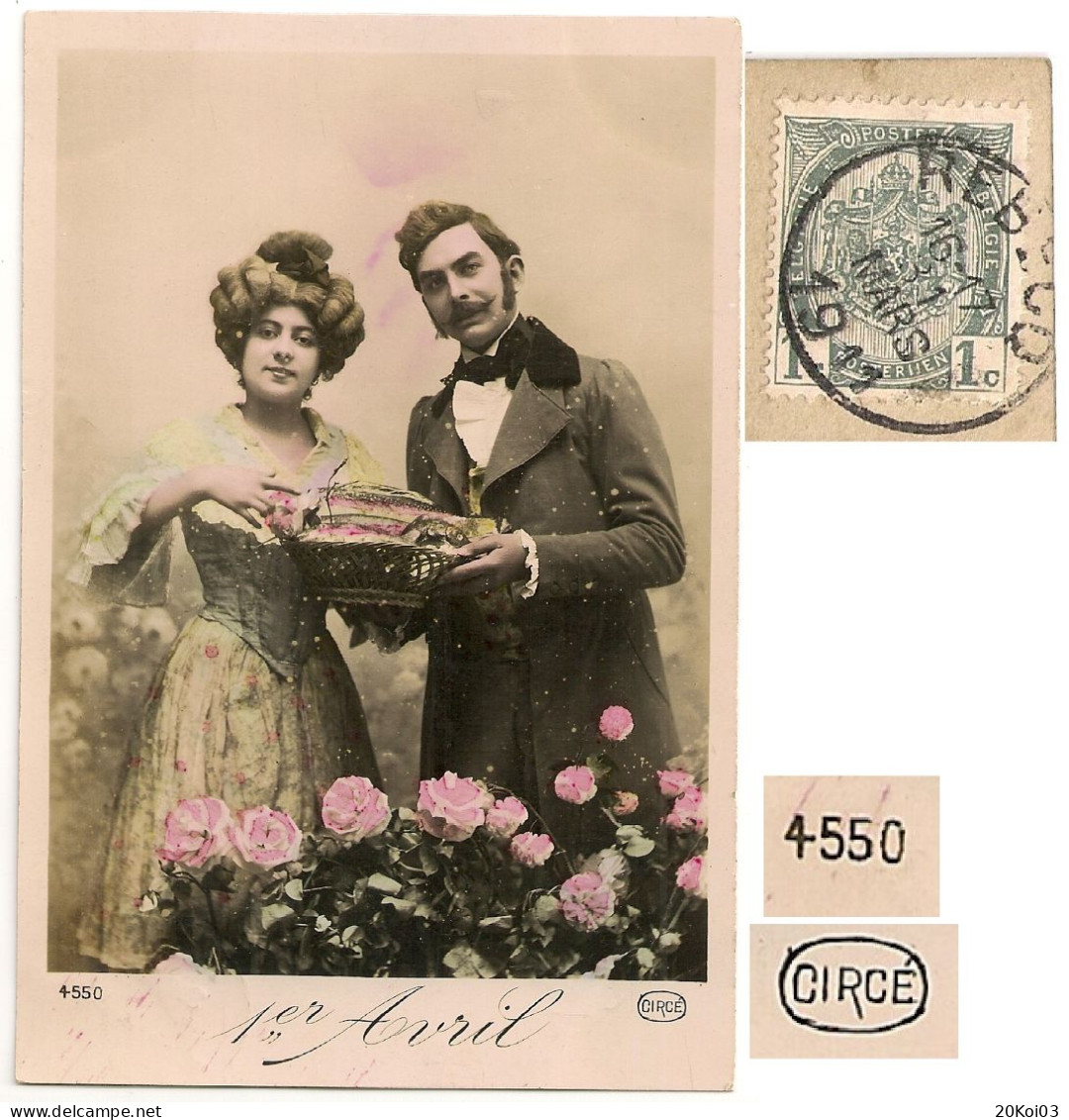 1er Avril 1911 Couple Poisson, Circé N° 4550_1911 REBECQ 1c Timbre 31 MARS 1911_hameau De Puhain_CPA-TTB - April Fool's Day