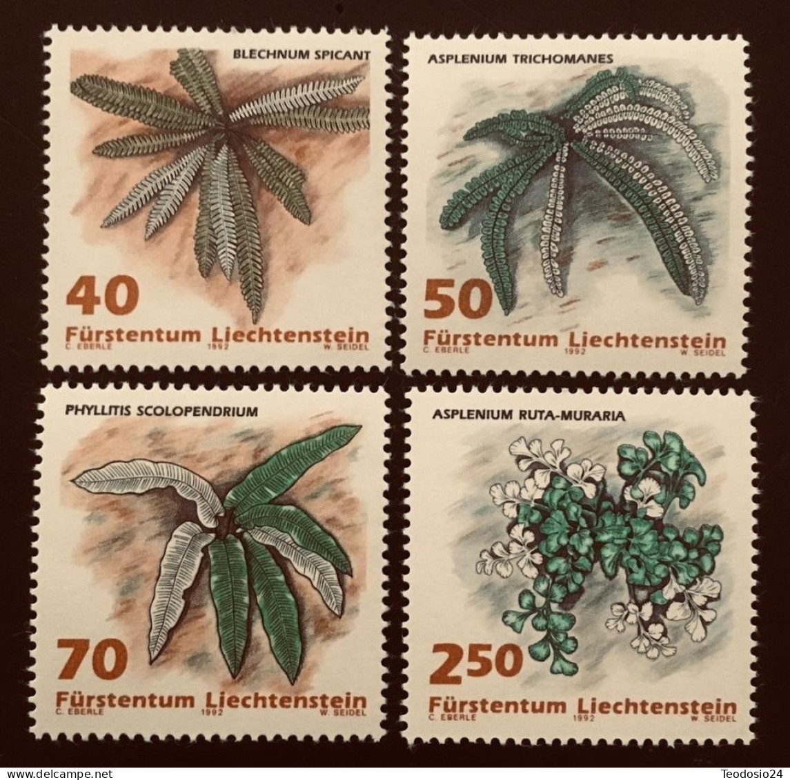 Liechtenstein 1992 Yt 986 A 989 ** Flore, Fleur, Fougères - Unused Stamps