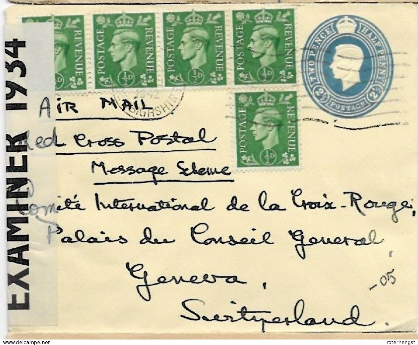 Great Britain Stationary EXAMINED 1942 Letter To Red Cross Geneva - Interi Postali