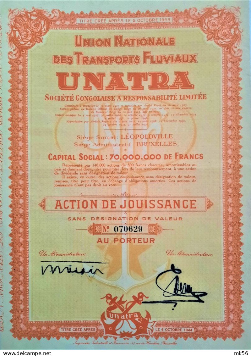 Union Nationale Des Transports Fluviaux  - Unatra - Société Congolaise - 1936 - Leopoldville - Afrique