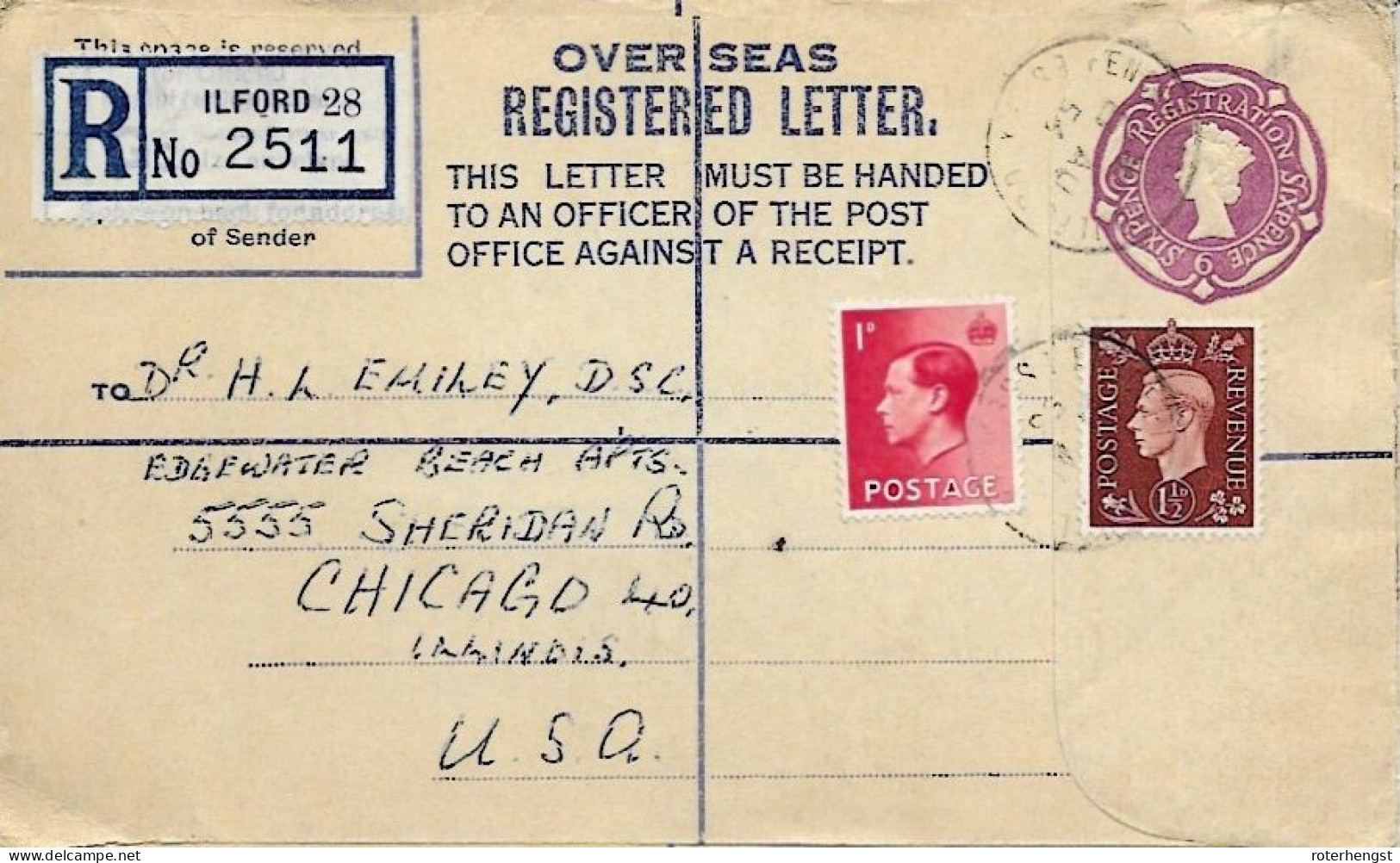 Great Britain Stationary Registered 1956 To USA - Stamped Stationery, Airletters & Aerogrammes