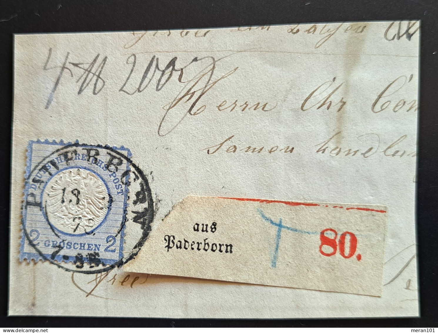 Deutsches Reich 1873, Briefstück 2 Gr. Aus PADERBORN - FDC