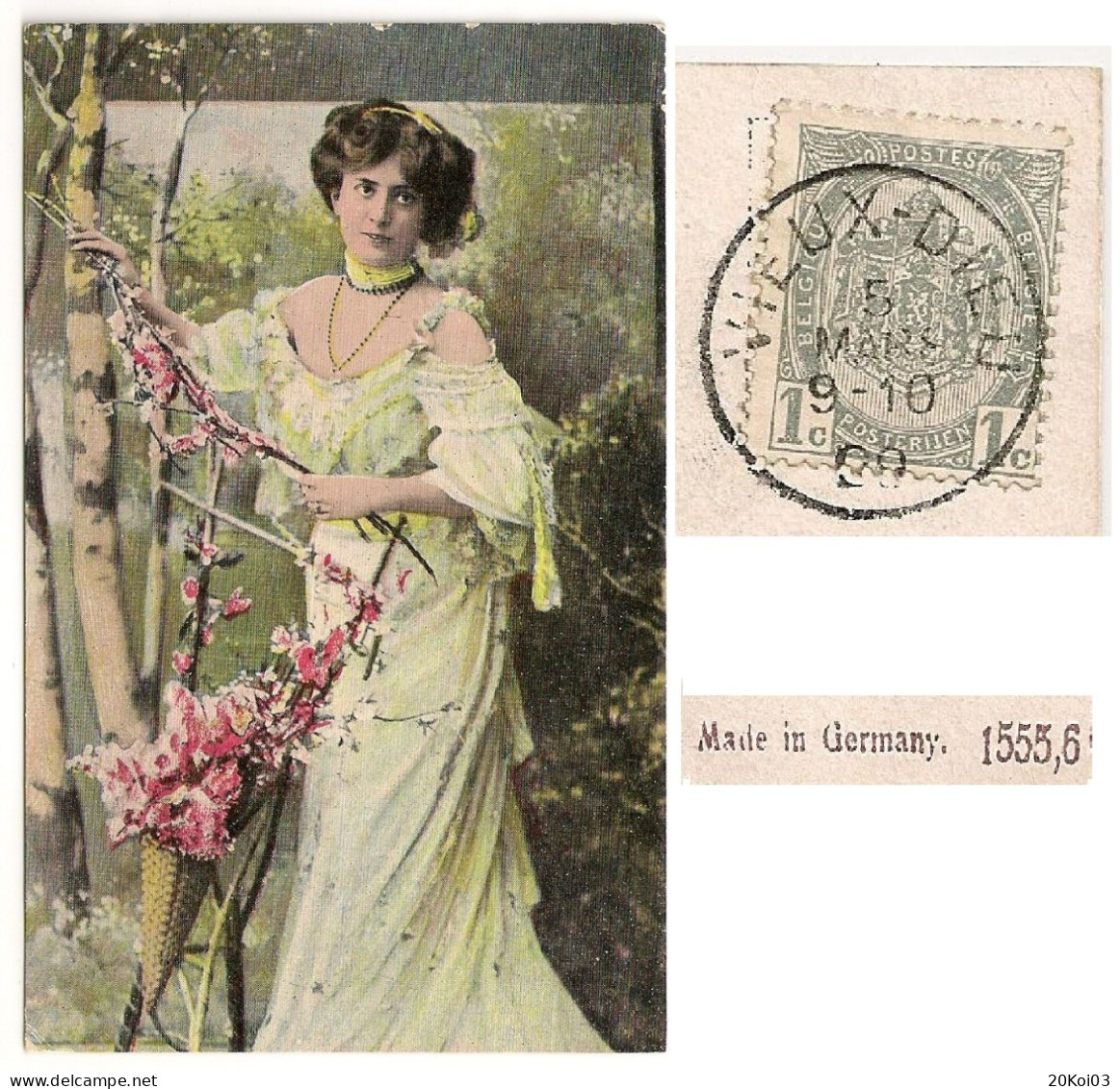 Belle Femme (Antwerpen) Made Germany 1555,6_1909 ANVERS Mortsel VIEUX-DIEU 5 MARS 1909 Timbre 1c_Addr.Rebecq_CPA-TB - Donne