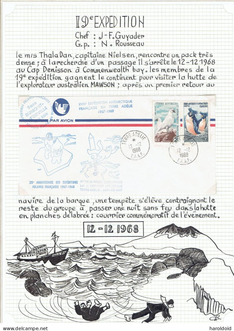 19e Expéd Terre Adélie - Enveloppe Illustrée De 2 Dessins Humouristiques PEV - 12/12/1968 - Covers & Documents