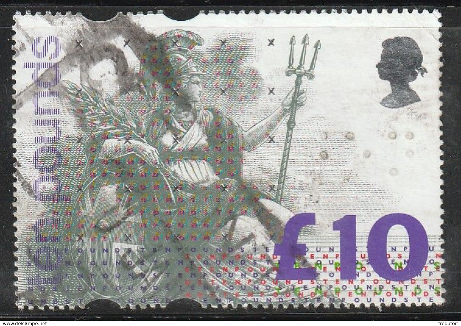 GRANDE BRETAGNE - N°1664 Obl (1993) Britannia : 10£ - Gebraucht