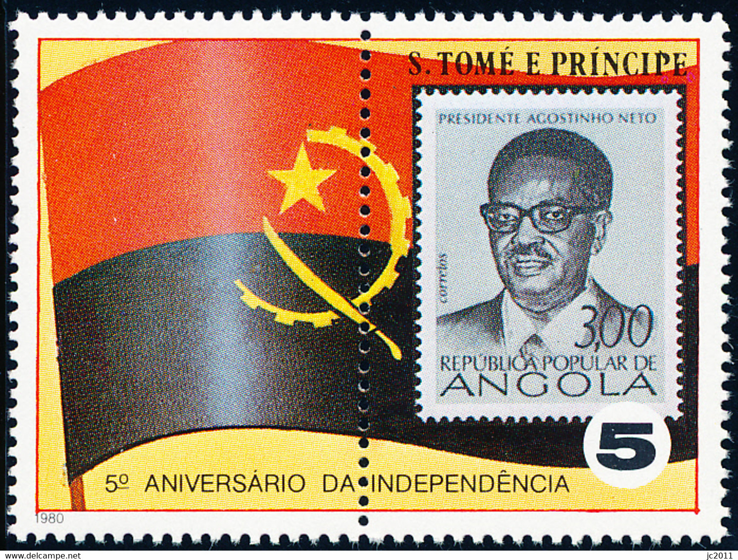 S Tomé E Príncipe - 1980 - Independence - Angola / Flag + Agostinho Neto - MNH - Sao Tome Et Principe