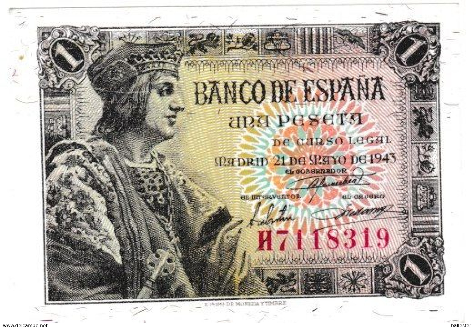 Espanha - Billete Una Peseta 1943 (mbc) - 1-2 Pesetas