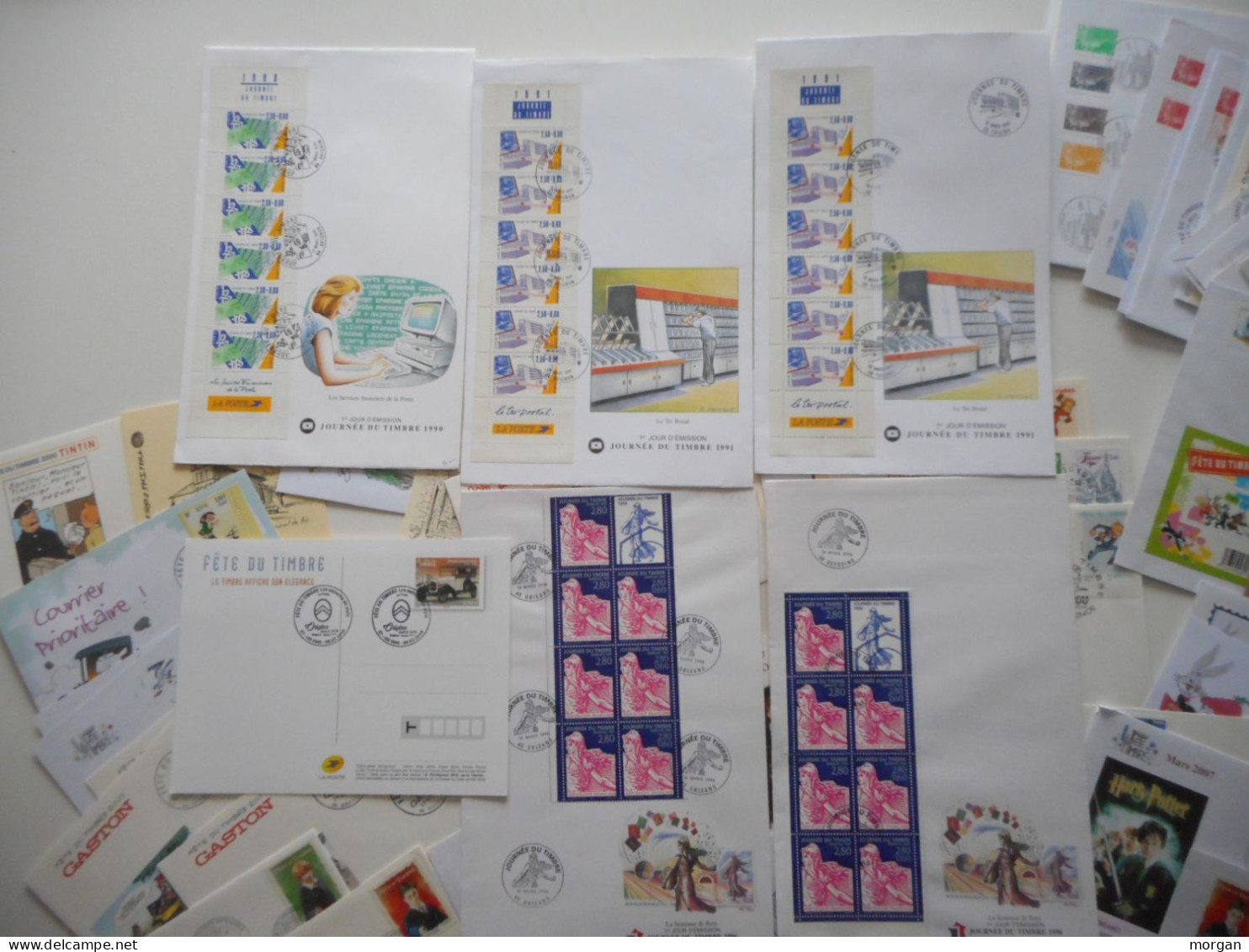 FRANCE, SUPERBE LOT D'ENVELOPPES FETE DU TIMBRE FDC BANDES ET TIMBRES, DOCUMENTS PHILATELIQUES, TOUS LES SCANS - Collections (sans Albums)