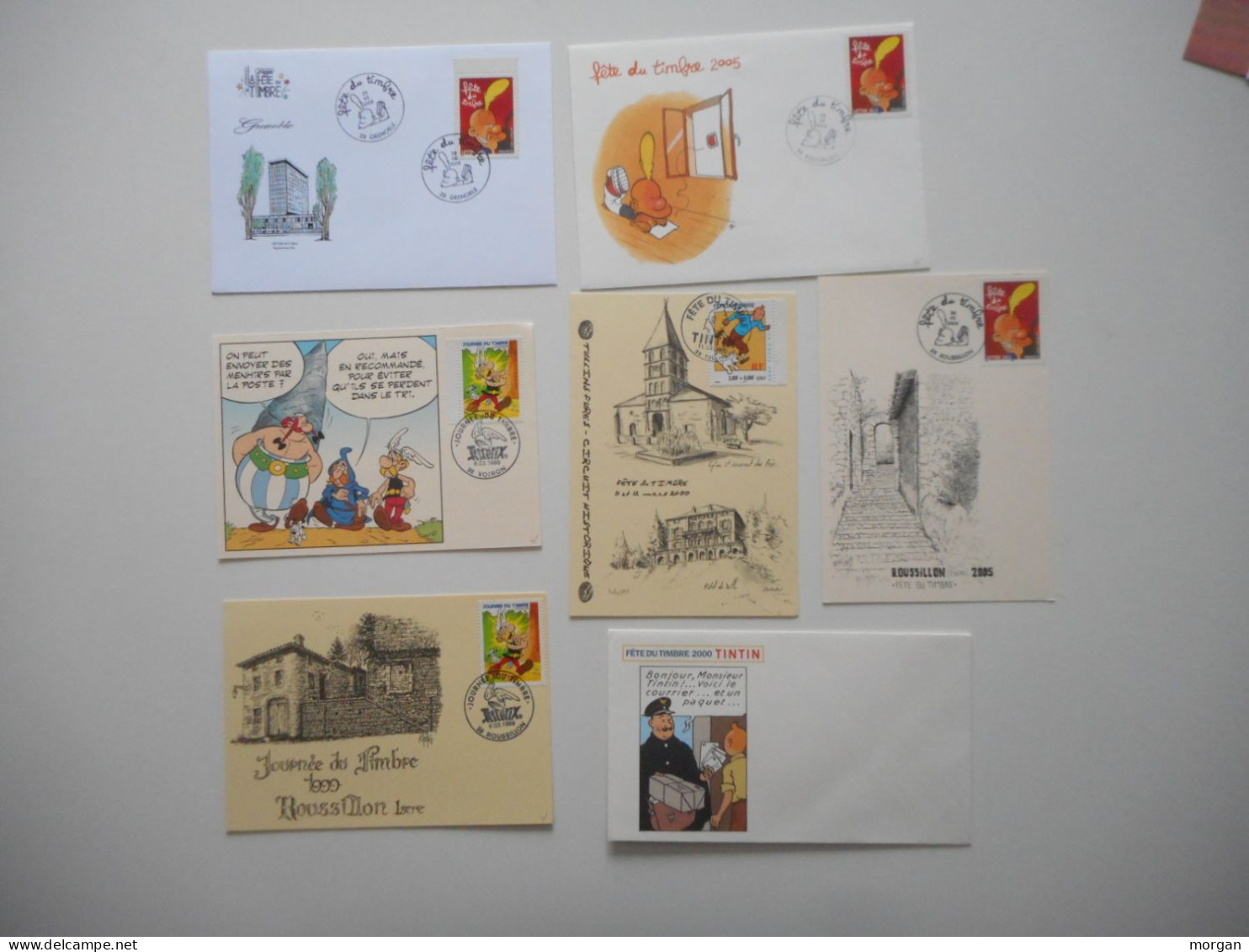 FRANCE, SUPERBE LOT D'ENVELOPPES FETE DU TIMBRE FDC BANDES ET TIMBRES, DOCUMENTS PHILATELIQUES, TOUS LES SCANS