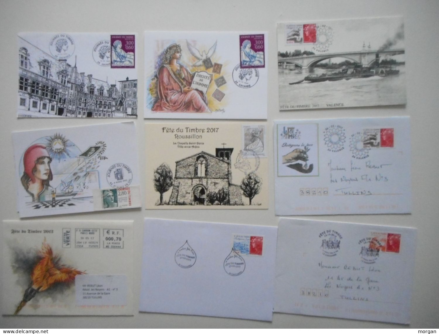 FRANCE, SUPERBE LOT D'ENVELOPPES FETE DU TIMBRE FDC BANDES ET TIMBRES, DOCUMENTS PHILATELIQUES, TOUS LES SCANS