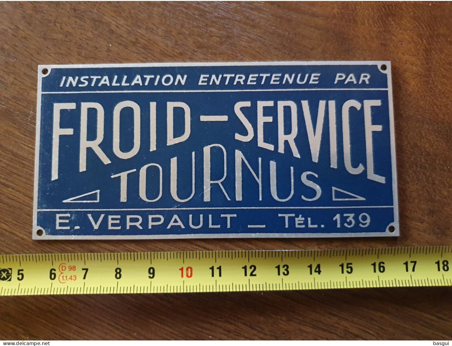 Petite Plaque Publicitaire En Aluminium ' Froid Service A Tournus' Années 30 - Other & Unclassified