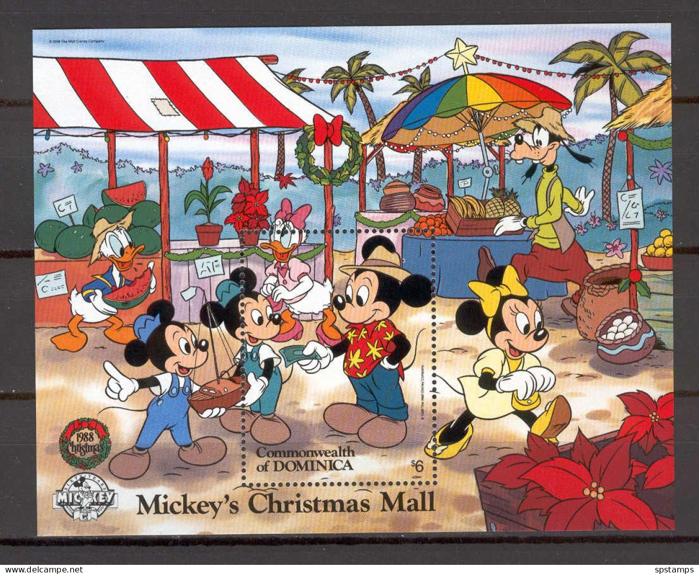 Disney Dominica 1988 Mickey's Christmas Mall MS #1 MNH - Disney