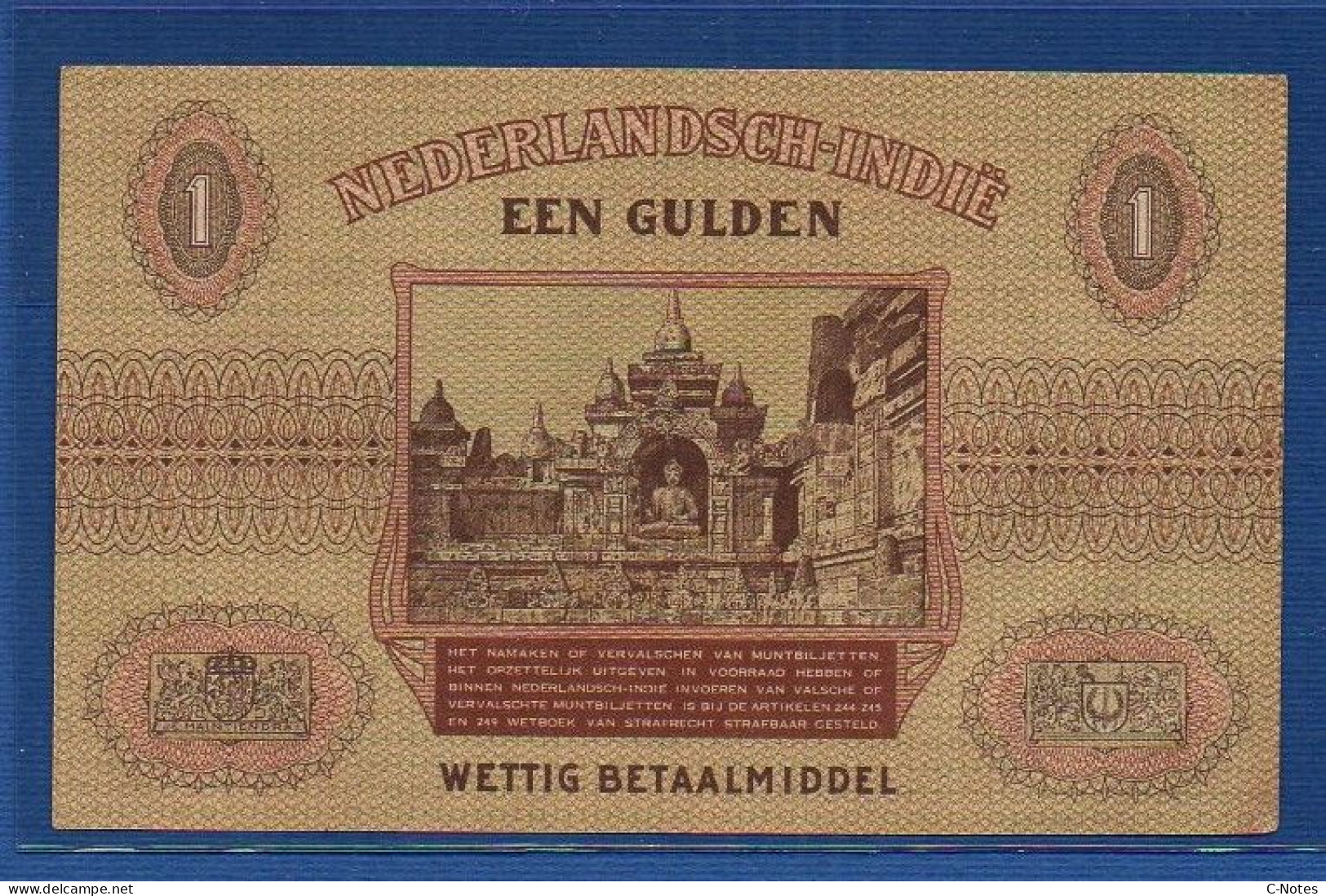 NETHERLANDS INDIES  - P.108 – 1 Gulden 1940  AUNC, S/n AA003515 - Dutch East Indies