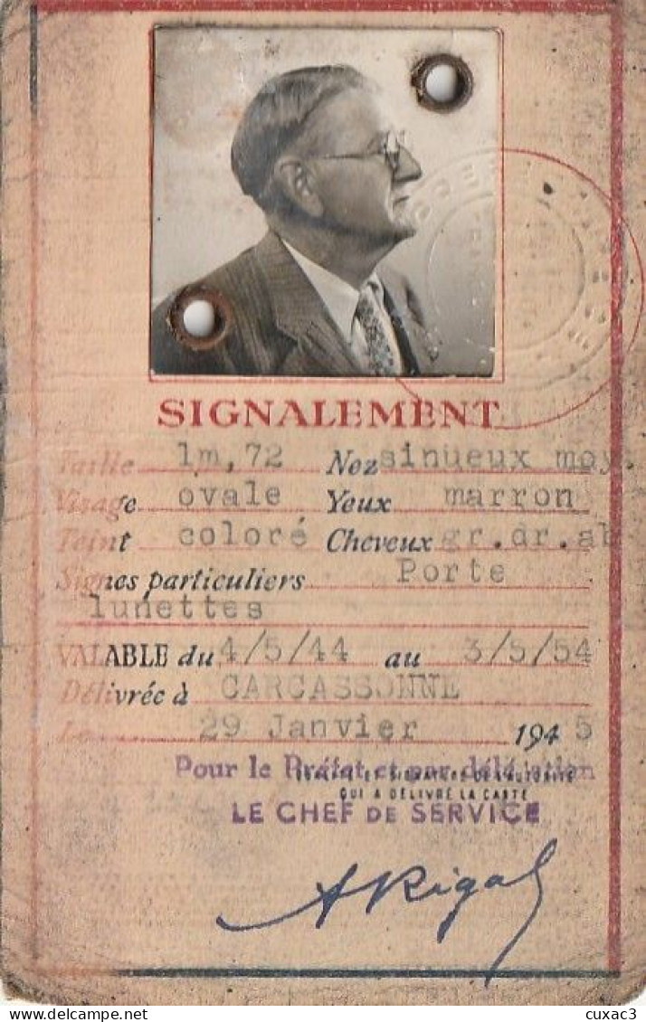 Carte D'identité - Janvier 1945 Carcassonne - Autres & Non Classés