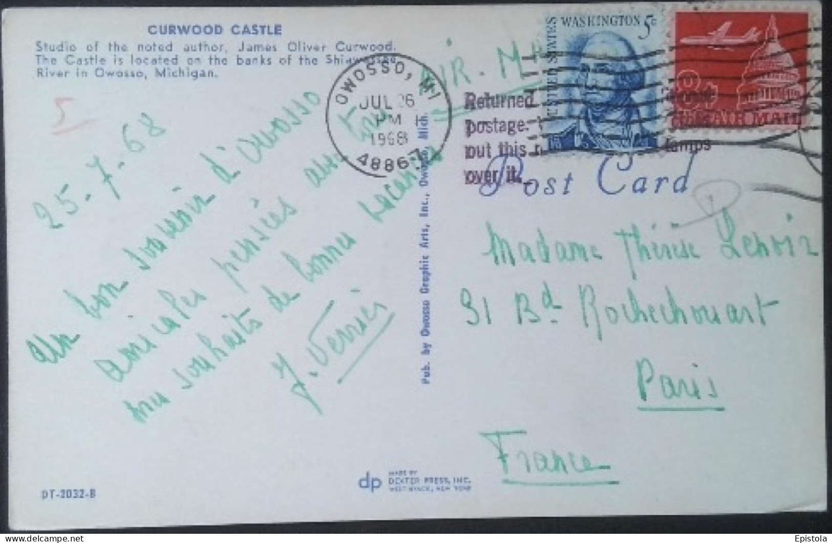 ► Us Air Mail 8 C 1968 Sur Cp Pour La France - 3a. 1961-… Usati