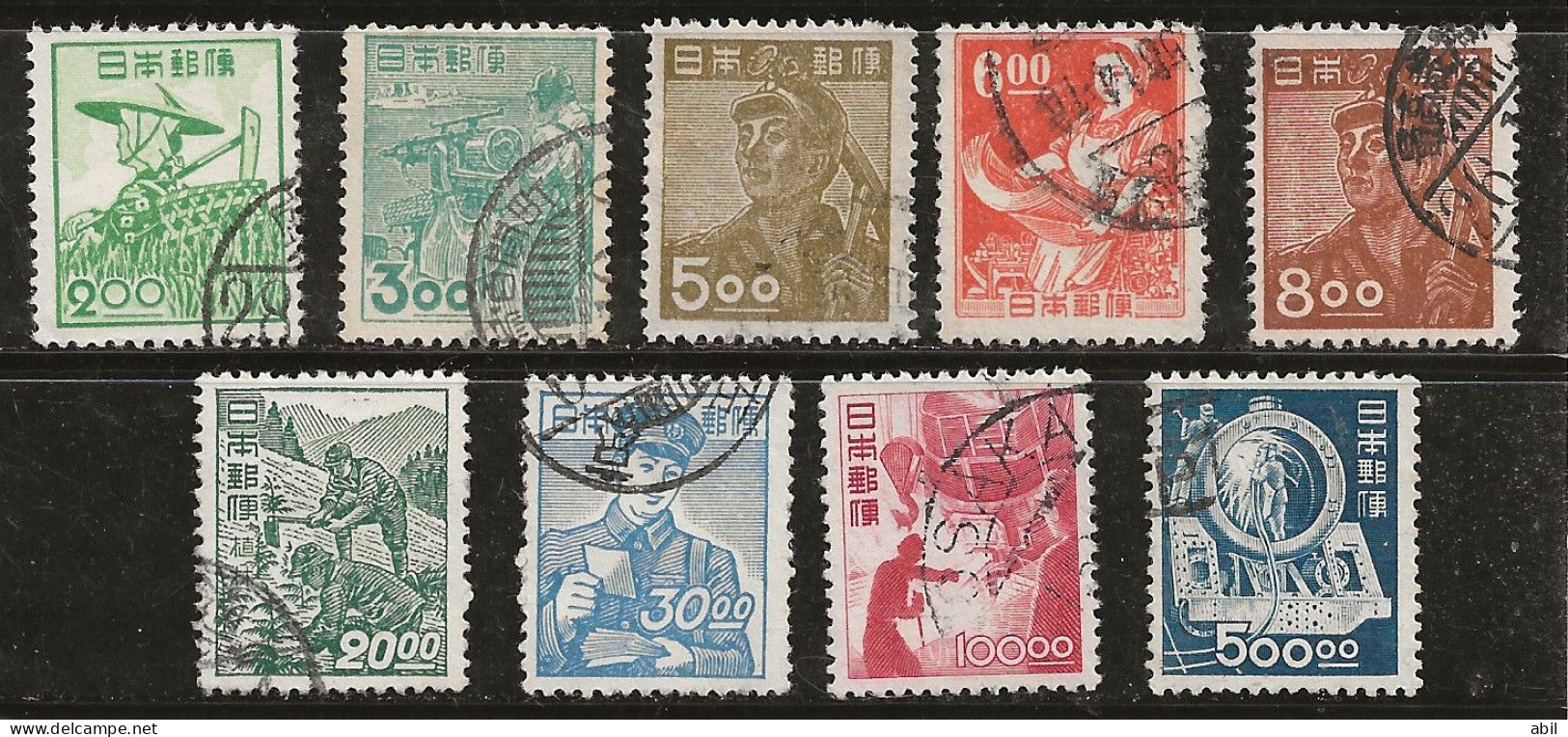 Japon 1948-1949 N° Y&T : 9 Valeurs Série 392 à 402 Obl. - Usados