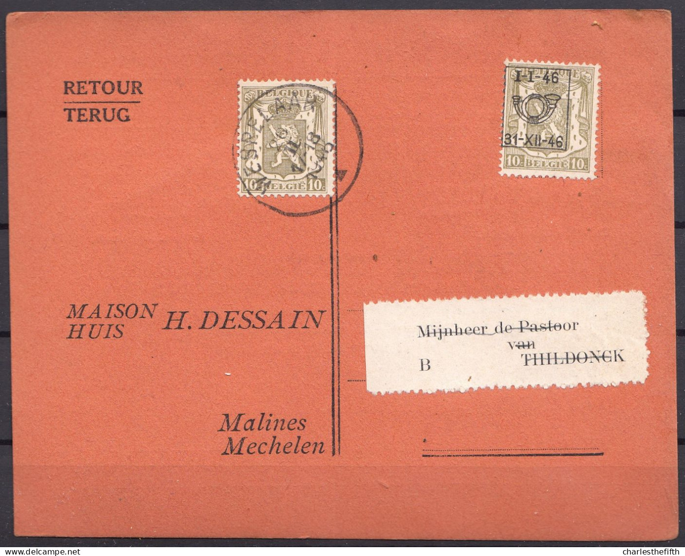 RARE ! Imprimé De Malines Au Curé De THILDONCK De Roeck ( + Cachet WESPELAAR 1946 ) - Preo Déplacé V 548 - Typos 1936-51 (Petit Sceau)