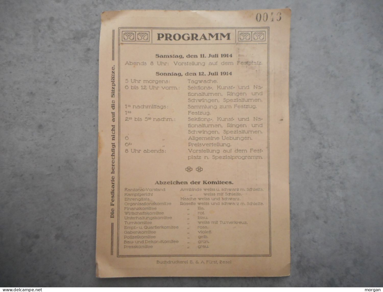 SUISSE, BALE, BASEL, 1914, PROGRAMME BASELSTADTISCHES KANTONALTURNFEST, BASEL HORBURG JULI 1914, FESTKARTE - Plakate