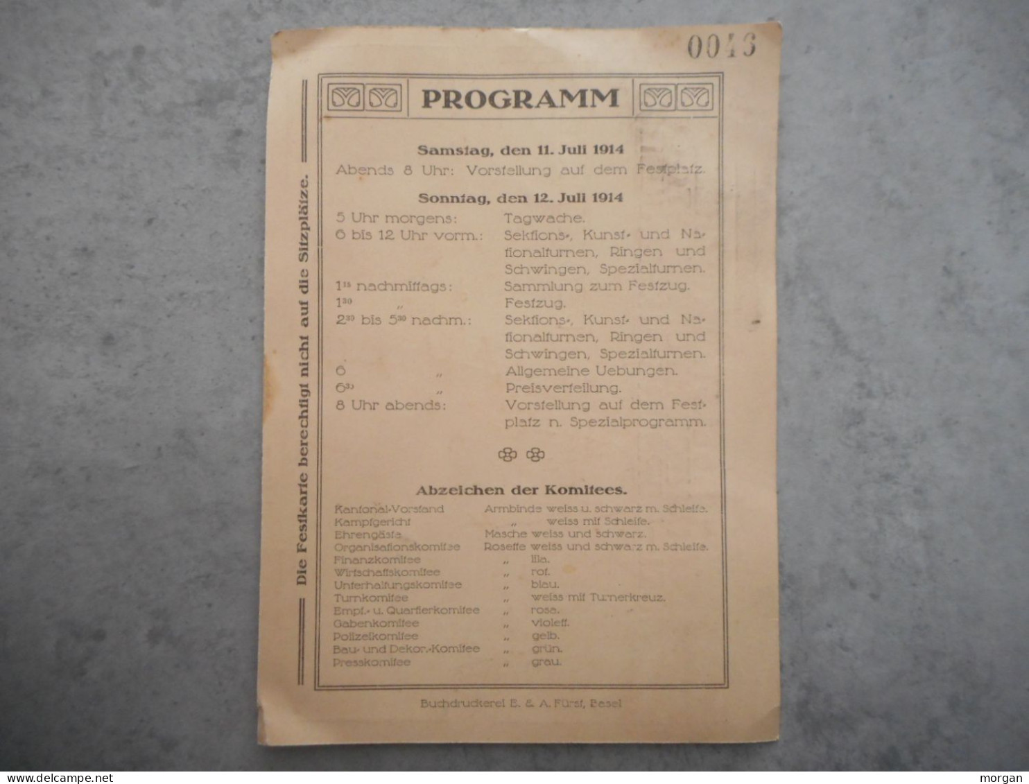 SUISSE, BALE, BASEL, 1914, PROGRAMME BASELSTADTISCHES KANTONALTURNFEST, BASEL HORBURG JULI 1914, FESTKARTE - Afiches