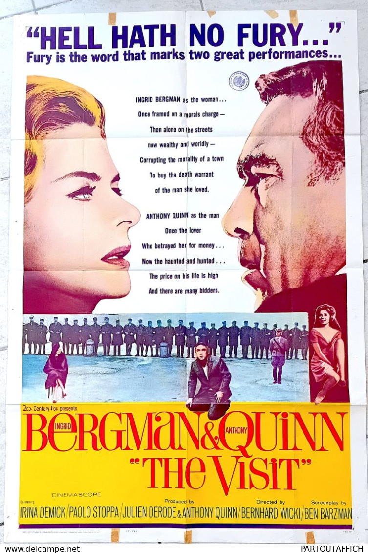 Affiche Originale Ciné LA RANCUNE (THE VISIT) Ingrid Bergman Anthony Quinn 1964 US 1 Sheet Poster Bernhard WICKI - Affiches & Posters