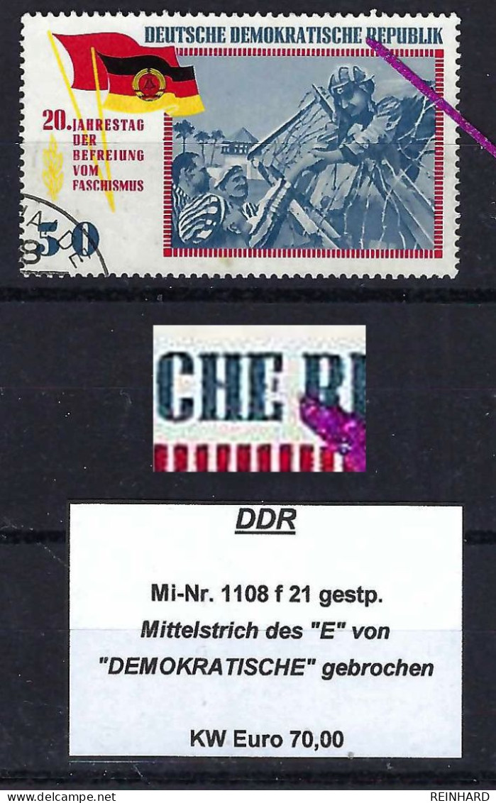 DDR Mi-Nr. 1108 F 21 Plattenfehler Gestempelt - Siehe Beschreibung Und Bild - Variétés Et Curiosités