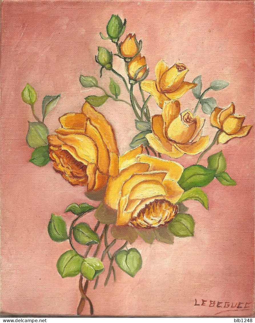Art & Antiquités > Les 3 Roses Huile Sur Toile De Bernard Le Béguec - Oils