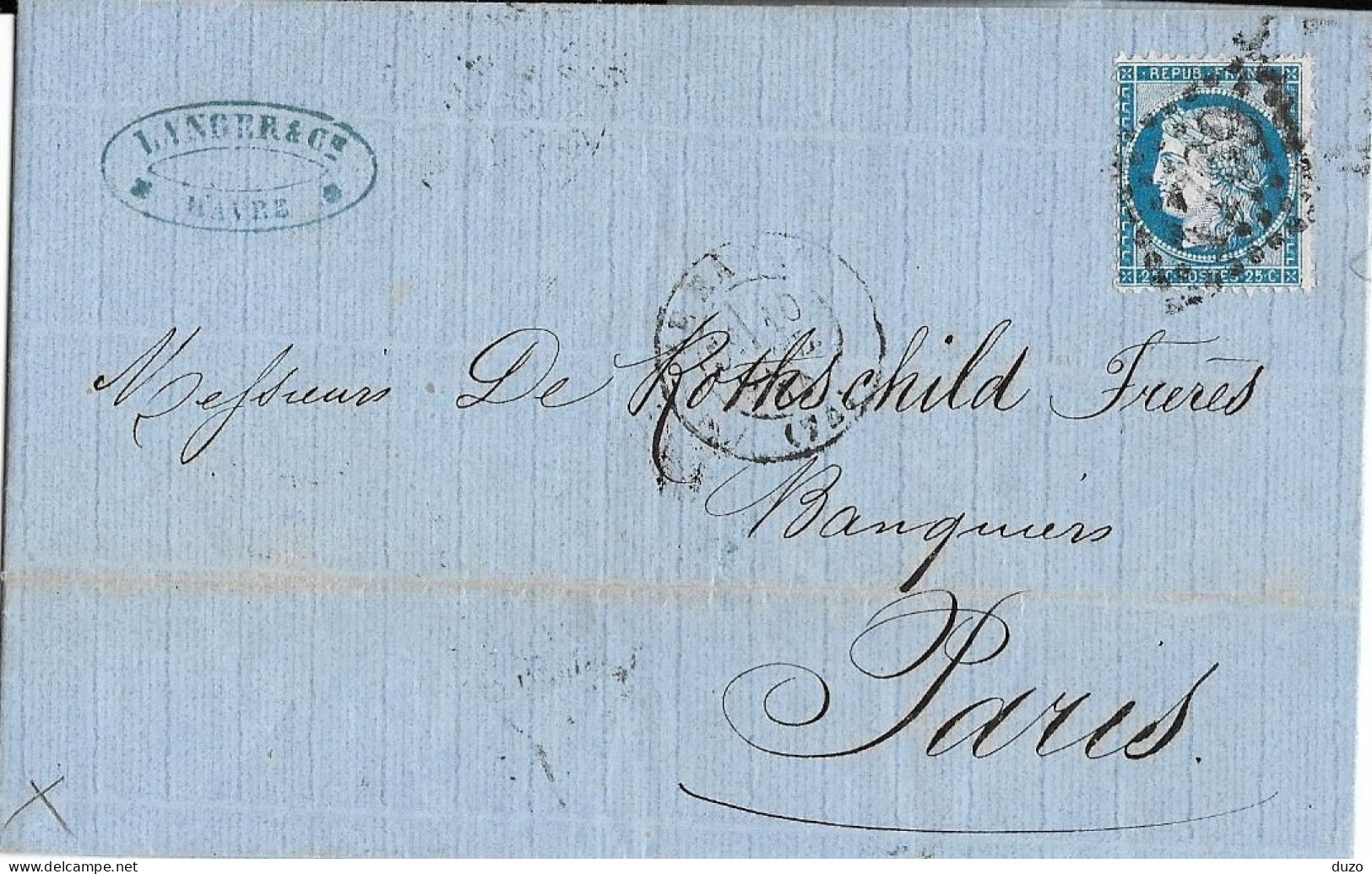 Rare -1874 - Seine Inf  LAC Rothschild GC 1769 Type 17- ( Langer) Le Havre >>>> Paris - Y&T Cérès 60 - (voir Descriptif) - 1871-1875 Cérès