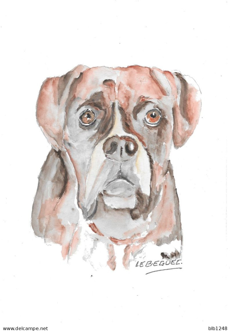 Art & Antiquités > Tableau Le Boxer Aquarelle Originale De Bernard Le Beguec - Aquarel