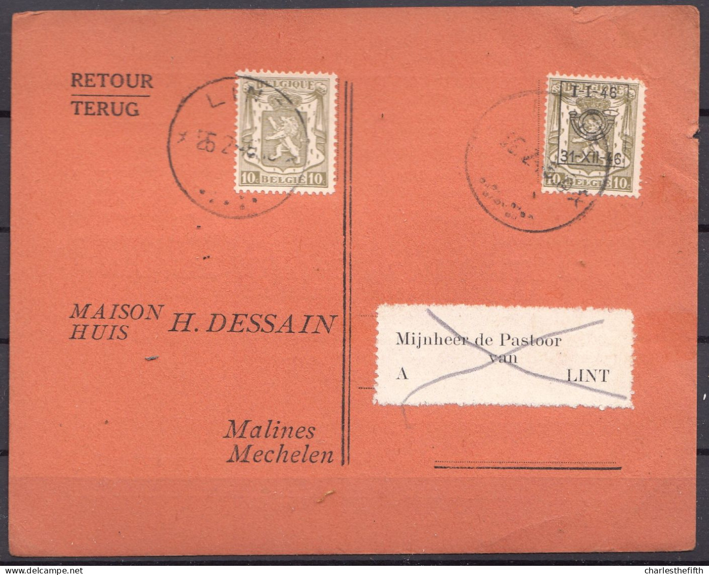 RARE ! Imprimé De Malines Au Curé De LINT Devroy ( + Cachet LINT 1946 ) - Preo Déplacé V 548 - Sobreimpresos 1936-51 (Sello Pequeno)