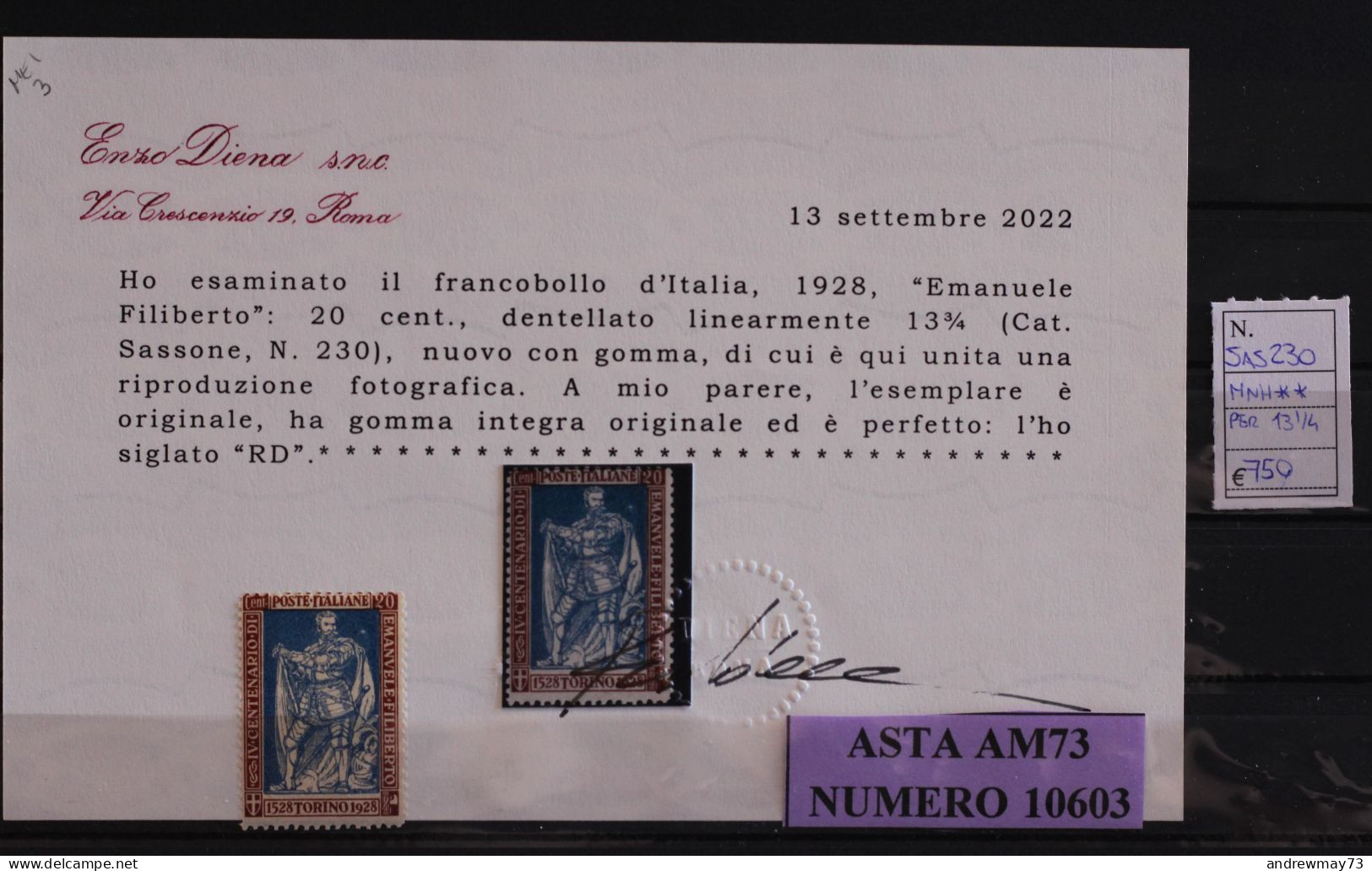 ITALY KINGDOM- NICE MNH CERTIFIED STAMP- - Neufs