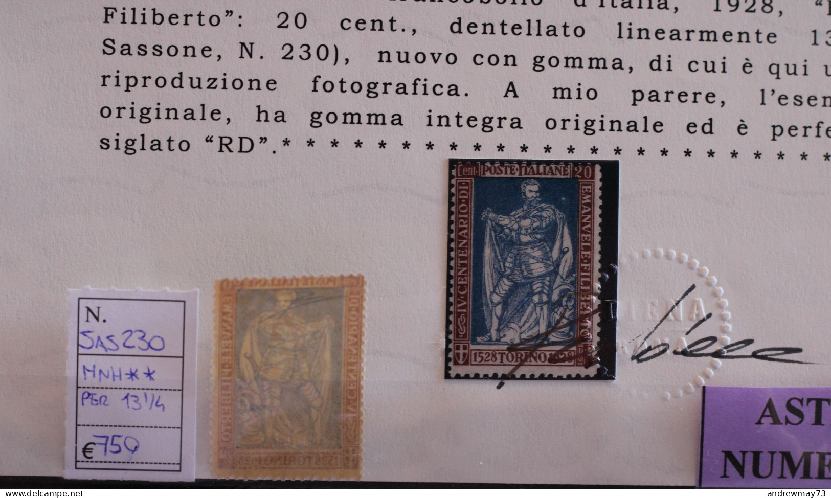 ITALY KINGDOM- NICE MNH CERTIFIED STAMP- - Mint/hinged