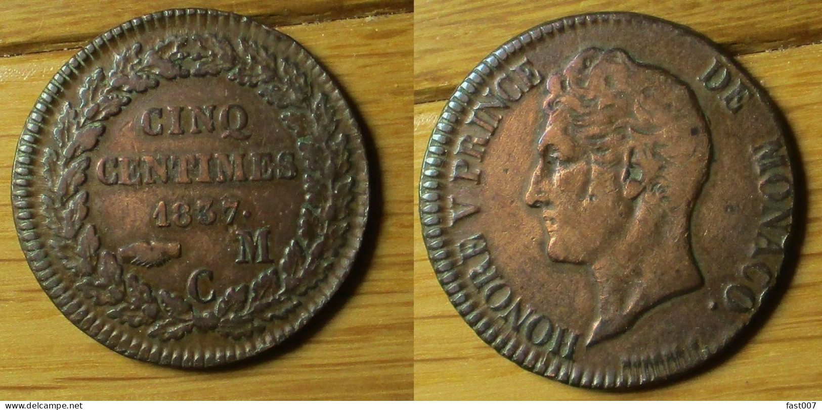 Monaco - 5 Centimes 1837 MC - 1819-1922 Honoré V, Charles III, Albert I