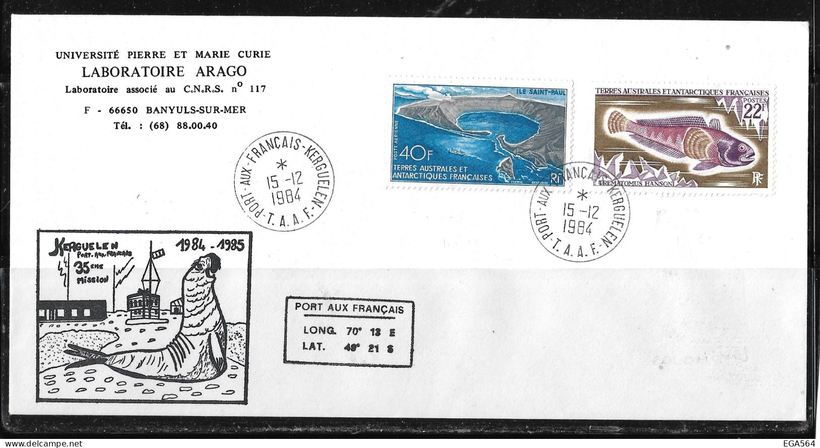 122 - Y&T PA 17 Et PO 22 Sur Pli Du 15.12.1984 Kerguelen 35ème Mission - Île St-Paul - Faune. - Covers & Documents