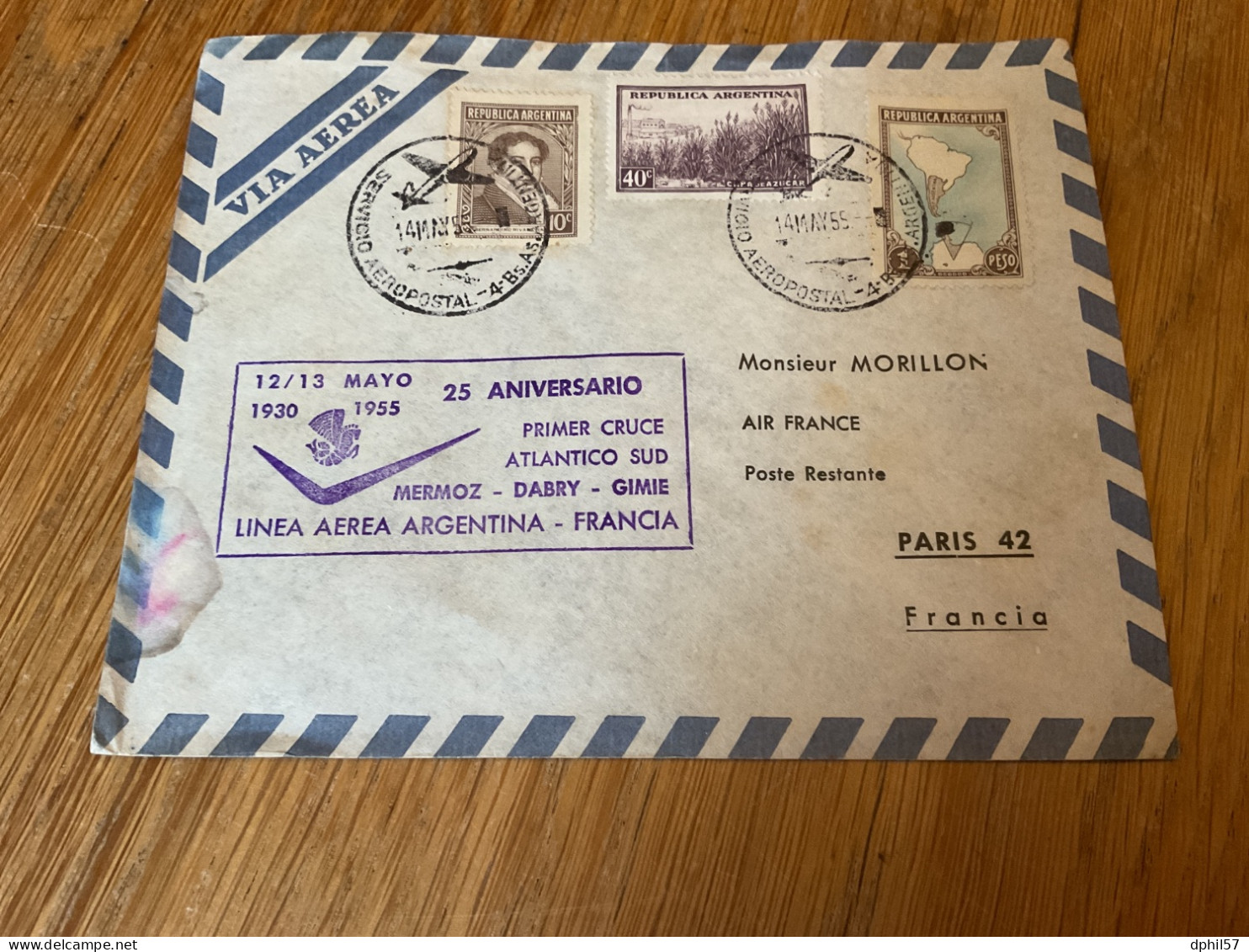 Belgique Pli Spécial Pour Les 25 Ans Du 1er Courrier Atlantique Sud (Mermoz) En 1955 - Storia Postale