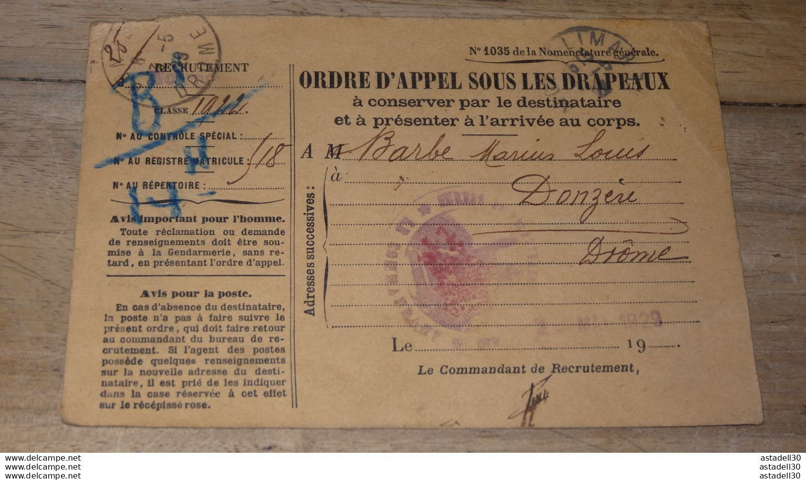 WWII Ordre D'appel Sous Les Drapeaux, DONZEREpour GRENOBLE - 1939  ............ E1-118 - Documents