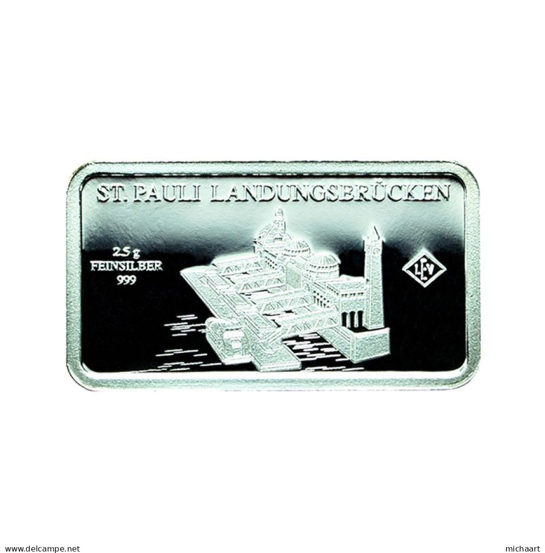 Germany Silver Ingot Bar Proof 2.5g Landmarks St. Pauli Piers 03857 - Commemorative