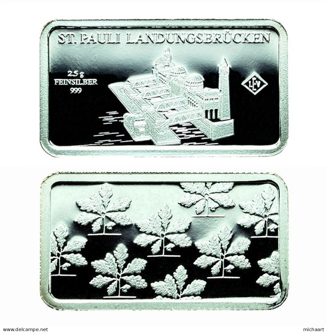 Germany Silver Ingot Bar Proof 2.5g Landmarks St. Pauli Piers 03857 - Conmemorativas