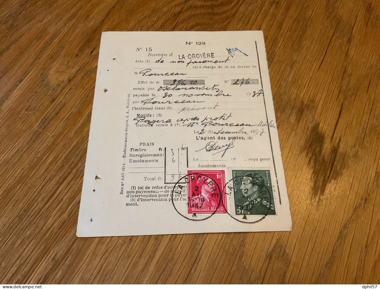 Belgique N°428,433 (Poortman) Sur Document De La Poste De La Croyére (1937)  Beau - Cartas & Documentos